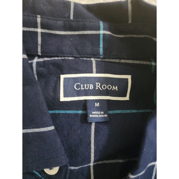 Men's Club Room Size M Button Up Shirt Check Long Sleeve Navy Blue - Picture 3 of 3